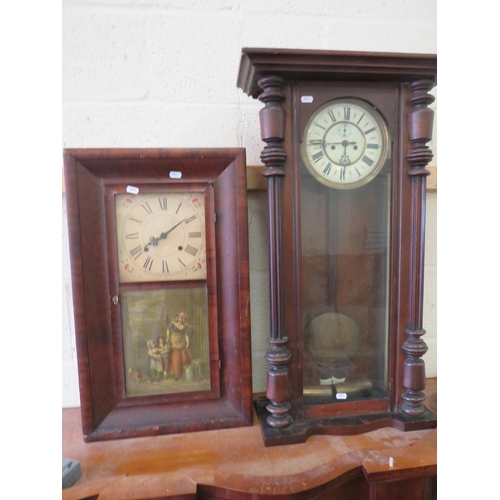 353 - Two Antique Wallclocks both for spares or repairs. Tallest 33 inches long. See photos.