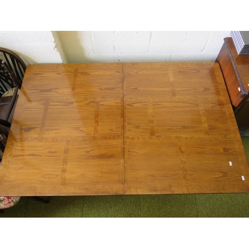 358 - Large Oriental inspied Dining table with detachable extender. Raised on Pierced oriental panel suppo... 