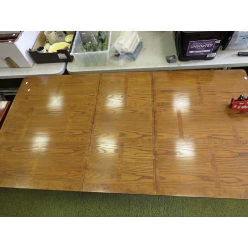 358 - Large Oriental inspied Dining table with detachable extender. Raised on Pierced oriental panel suppo... 