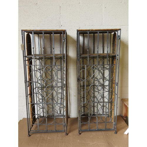 367 - Mached pair of Metal wine bottle rack with raffia tops and shelves.  H:29 x W:15 x D:13 inches. See ... 