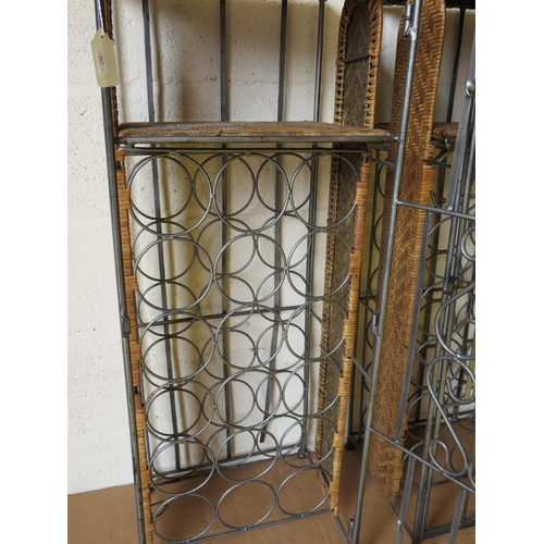 367 - Mached pair of Metal wine bottle rack with raffia tops and shelves.  H:29 x W:15 x D:13 inches. See ... 