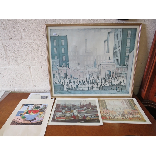 372 - Framed and Mounted L.S.Lowry photo print plus two other smaller unframed Lowry photo prints together... 