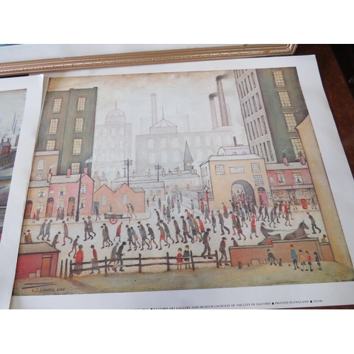 372 - Framed and Mounted L.S.Lowry photo print plus two other smaller unframed Lowry photo prints together... 