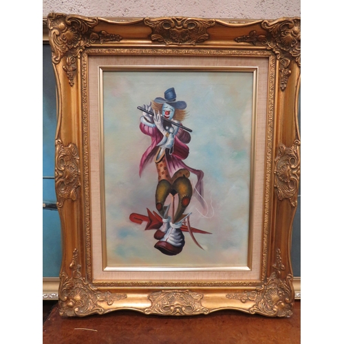 379 - Original Oil on Canvas of a Clown in the style of F Duncan. Housed in Gilt frame it measures 22 x 18... 