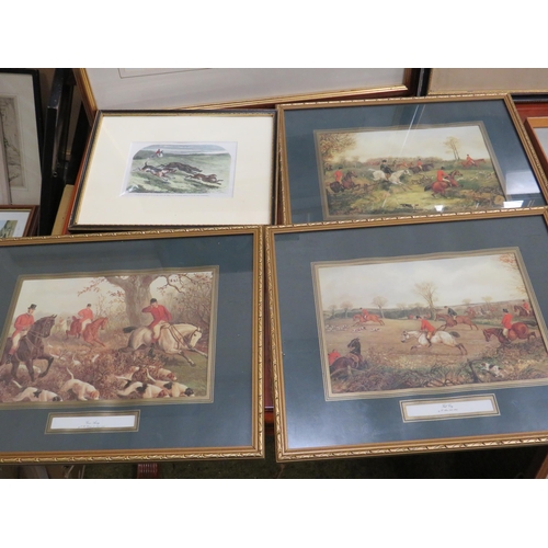 386 - Selection of Equine and Hunting prints  plus old Engrave prints. Largest 20 x 26 inches. See photos.