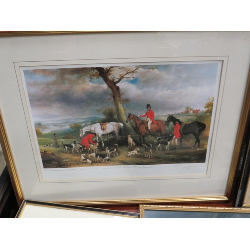 386 - Selection of Equine and Hunting prints  plus old Engrave prints. Largest 20 x 26 inches. See photos.