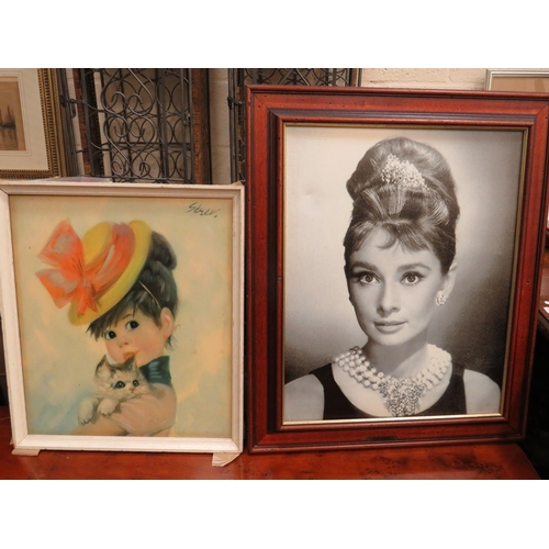 387 - Vintage Framed John Stevens Photo Print 'Big Eyed Girl' plus a framed Photo print on canvas of Audre... 