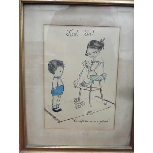 391 - Original pen and ink cartoon study which bears the signature J.M.S  dated 8-05-1919. Framed under gl... 