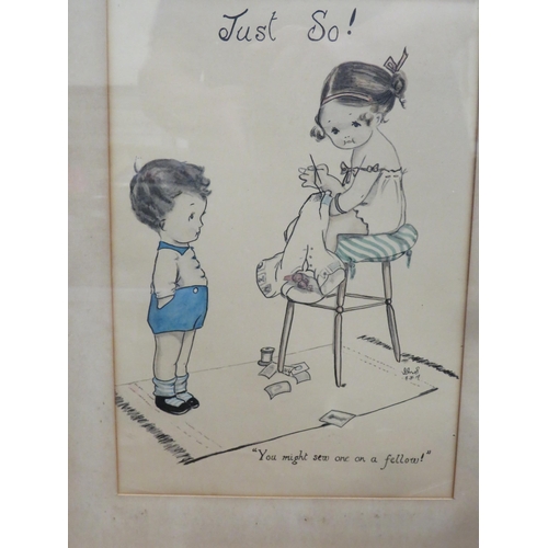 391 - Original pen and ink cartoon study which bears the signature J.M.S  dated 8-05-1919. Framed under gl... 