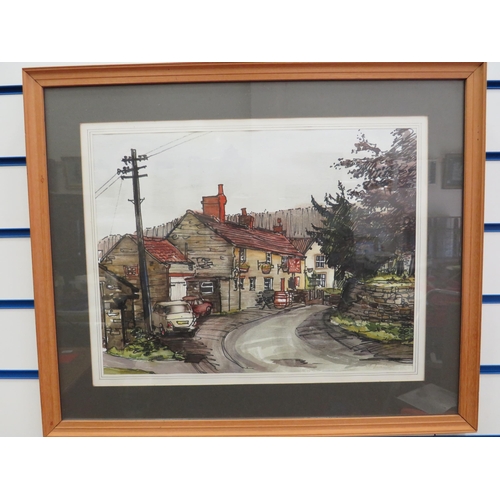 401 - Framed and mounted under glass lithograph of a Yorkshire daled pub. (V Armitage?)  23 x 20 inches.