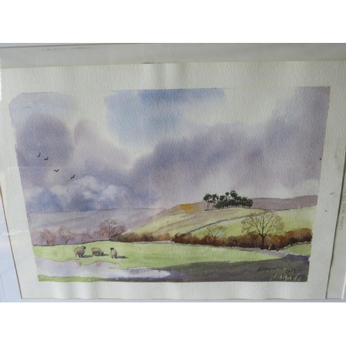 405 - Framed and mounted Watercolour of Swaledale (indistinct signature) plus an unframed oil on Canvas of... 