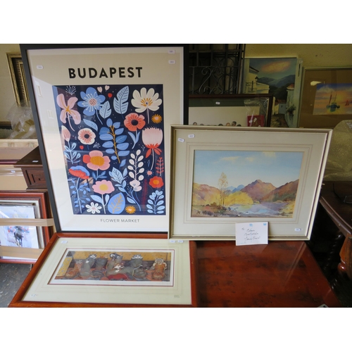 408 - Original Watercolour by James Herriot along with an autographed postcard by artist. Framed and mount... 