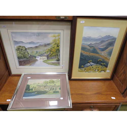 411 - Three watercolours of Yorkshire dales. All framed and mounted under glass. See photos for details.