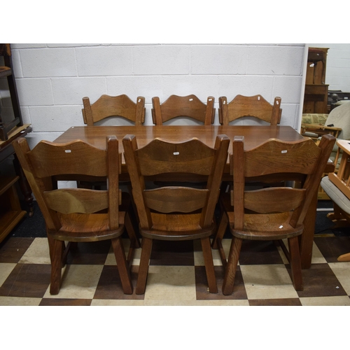 185 - Very Heavy and Solid Oak Dining Table with Six chairs of interesting shape and construction.  See ph... 