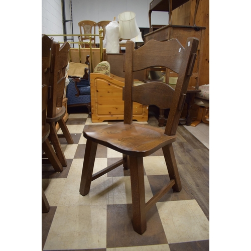 185 - Very Heavy and Solid Oak Dining Table with Six chairs of interesting shape and construction.  See ph... 