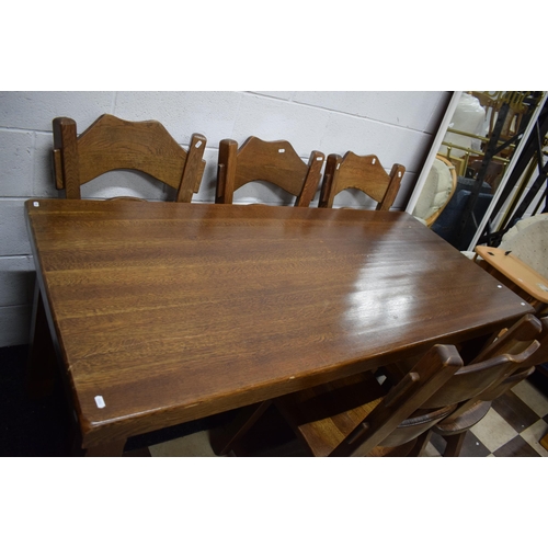 185 - Very Heavy and Solid Oak Dining Table with Six chairs of interesting shape and construction.  See ph... 