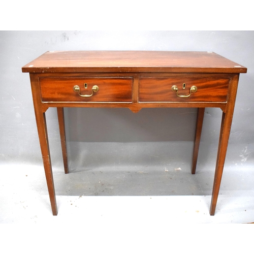 197 - Mahogany Side table with two drawers .  Raised on tapered legs it measures approx 29 inches tall.   ... 