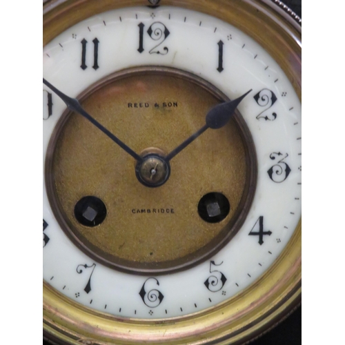 186 - Slate and Marble Reed and Son antique mantle clock, no key so untested.