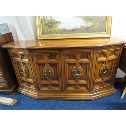 434 - Drexel oak side board with 4 cupboards and 3 internal drawers. 31.5