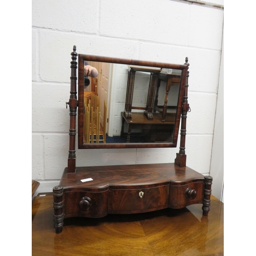 437 - Antique mahogany desk top toilet mirror with drawer.