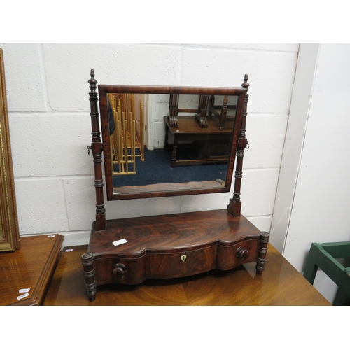 437 - Antique mahogany desk top toilet mirror with drawer.