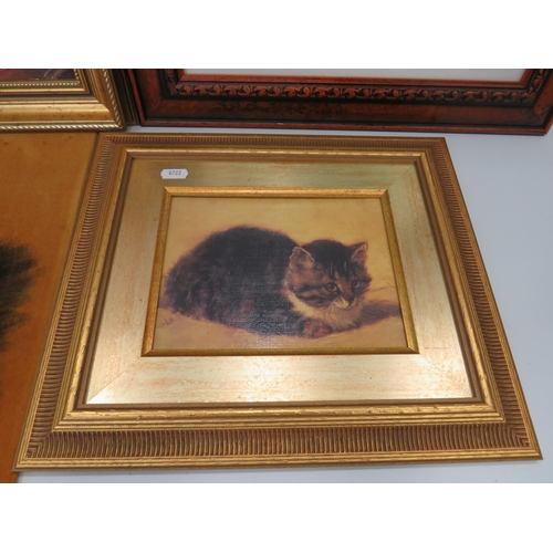 482 - Two Framed and Mounted Cat prints plus one Velvet cat print along with a Framed and mounted Original... 