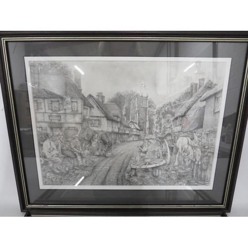 478 - 2 Framed black and white horse themed prints by H Barnett, 20.5