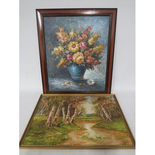 485 - Large framed still life oil painting of flowers in a vase, 28