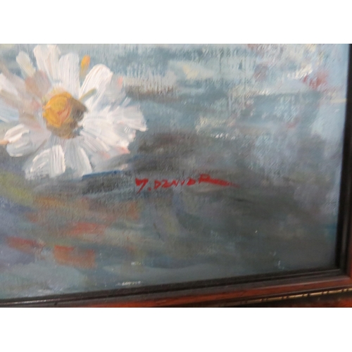 485 - Large framed still life oil painting of flowers in a vase, 28