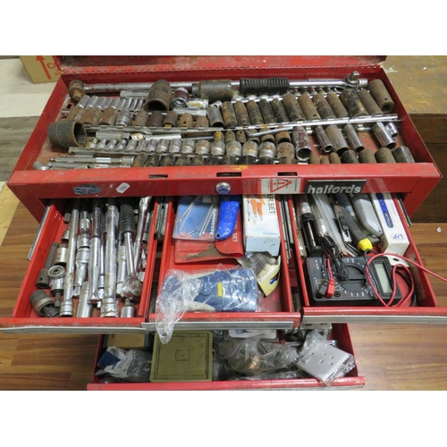 505 - Two tool boxes containing a large socket set, screws etc.