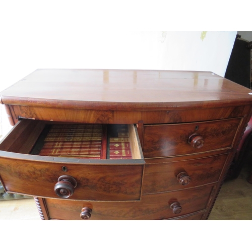 528 - Antique walnut veneer bow fronted chest of drawers 45