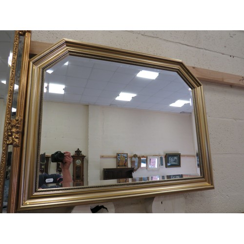 399 - Two lovely gilt framed beveled glass mirrors in excellent condition.  Largest 39 x 29 inches.