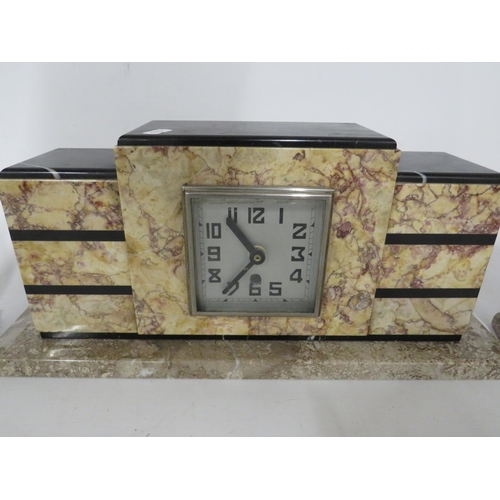 233 - French made art Deco Clock with heavy marble case and matching garnitures, Clock converted to Quartz... 