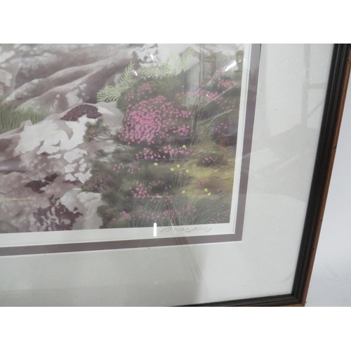 432 - Framed signed watercolour of flowers and 2 signed prints.   See photos   S2