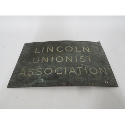 464 - Lincoln Unionist Association bronze plaque / sign, 19