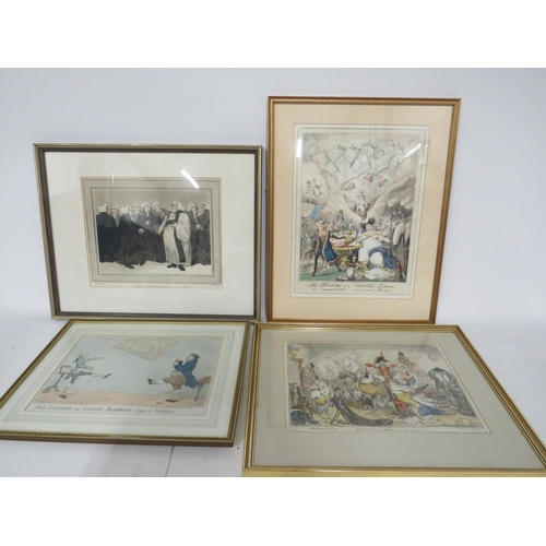 466 - 3 Political Satire framed prints by Humpfries plus The Convocation by S Alkin.