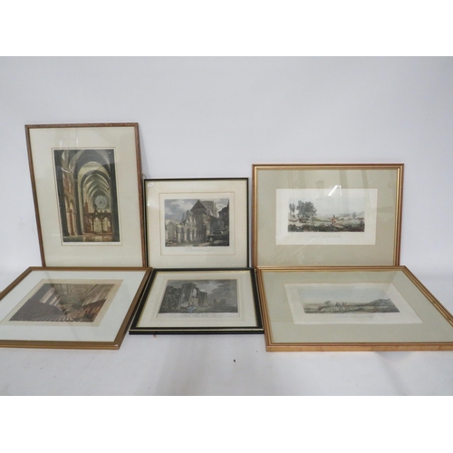 467 - 6 Framed prints of Cathedrals, Abby, Collage and Hunting.