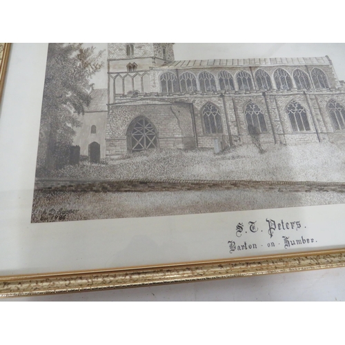 473 - 2 Framed watercolour paintings of St Peters & St Marys churchs in Barton upon Humber signed A D Coop... 