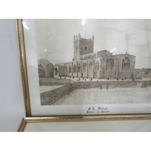 473 - 2 Framed watercolour paintings of St Peters & St Marys churchs in Barton upon Humber signed A D Coop... 