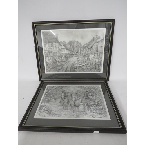 478 - 2 Framed black and white horse themed prints by H Barnett, 20.5