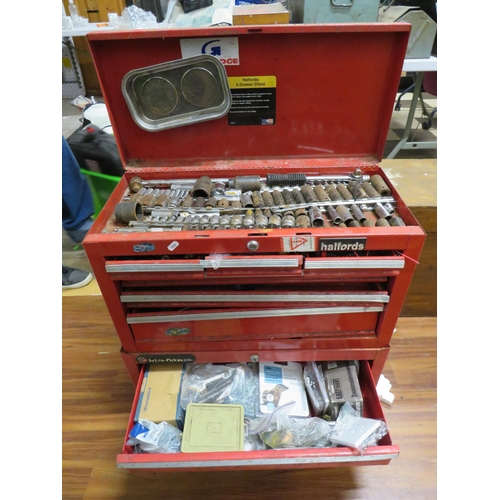 505 - Two tool boxes containing a large socket set, screws etc.