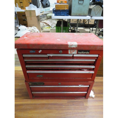 505 - Two tool boxes containing a large socket set, screws etc.