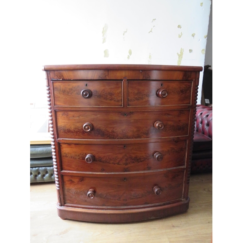 528 - Antique walnut veneer bow fronted chest of drawers 45