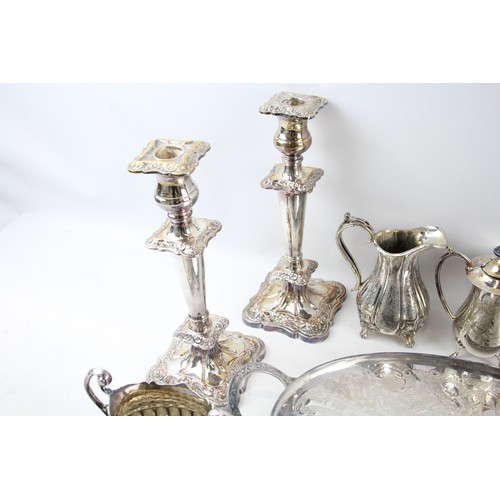 19 - Silver Plate Ware Victorian Style Teapot Candlestick Pairs Entreé Dish x10 7097g     2121964