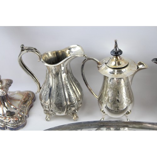 19 - Silver Plate Ware Victorian Style Teapot Candlestick Pairs Entreé Dish x10 7097g     2121964