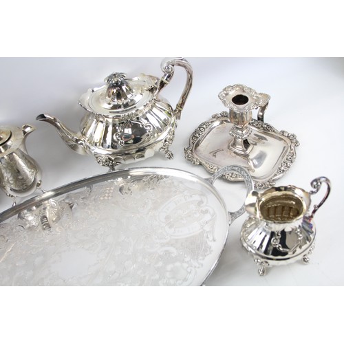 19 - Silver Plate Ware Victorian Style Teapot Candlestick Pairs Entreé Dish x10 7097g     2121964