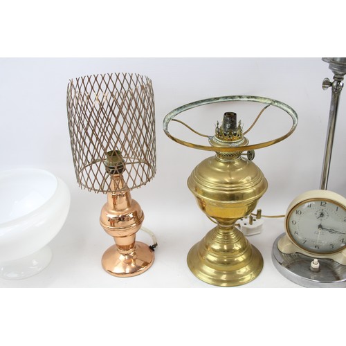 20 - Desk Side Table Lamp Job Lot Vintage / Antique Inc. Brass Copper Chrome Clock      550338