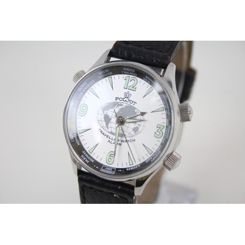 38 - Mens Poljot Traveller Watch Alarm Wristwatch Hand-Wind Working     407221