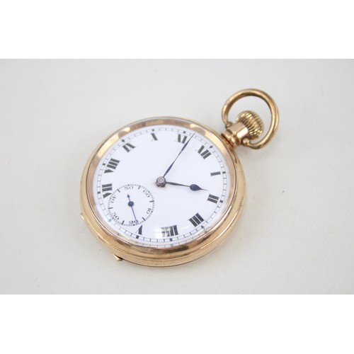 44 - Mens Record Open Face Rolled Gold Pocket Watch Hand-Wind Working      407218