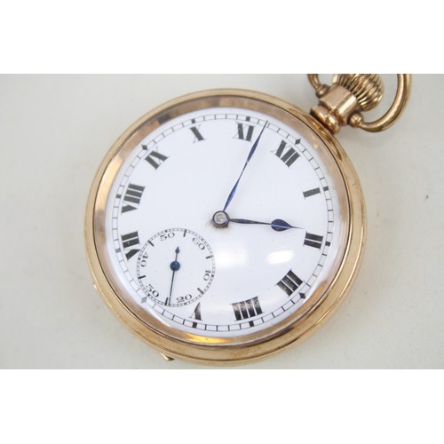 44 - Mens Record Open Face Rolled Gold Pocket Watch Hand-Wind Working      407218